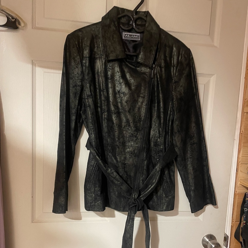 Sparkling distressed leather jacket